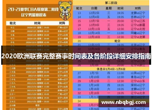 2020欧洲联赛完整赛事时间表及各阶段详细安排指南
